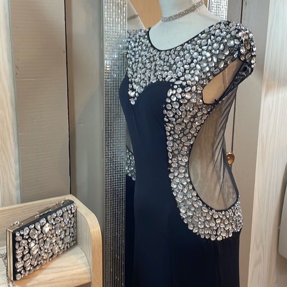 CQ by CQ Black Drop-waist   Netted & Stoned Evening  Dress size  back Zipper M - Picture 4 of 15